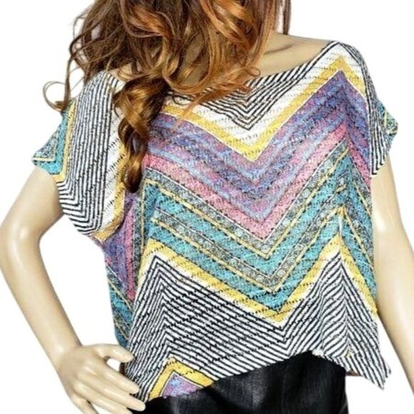 H.i.p. happening in the present oversize Womens Multicolor Chevron Knit Top M - Picture 1 of 8